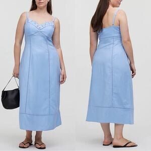 madewell sweetheart midi dress in linen-cotton blend powder blue np116 size 10